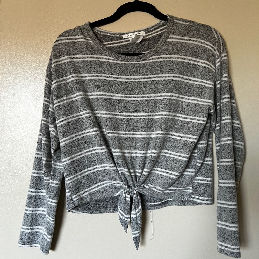 Cropped Gray Striped Women's Top/Sweater